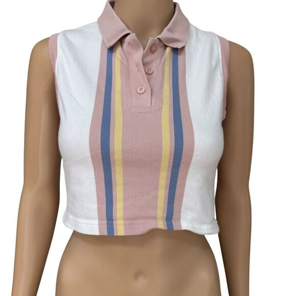 OBEY Hailey Womens Sleeveless Polo Shirt striped cropped 100% cotton size XS - Picture 2 of 8